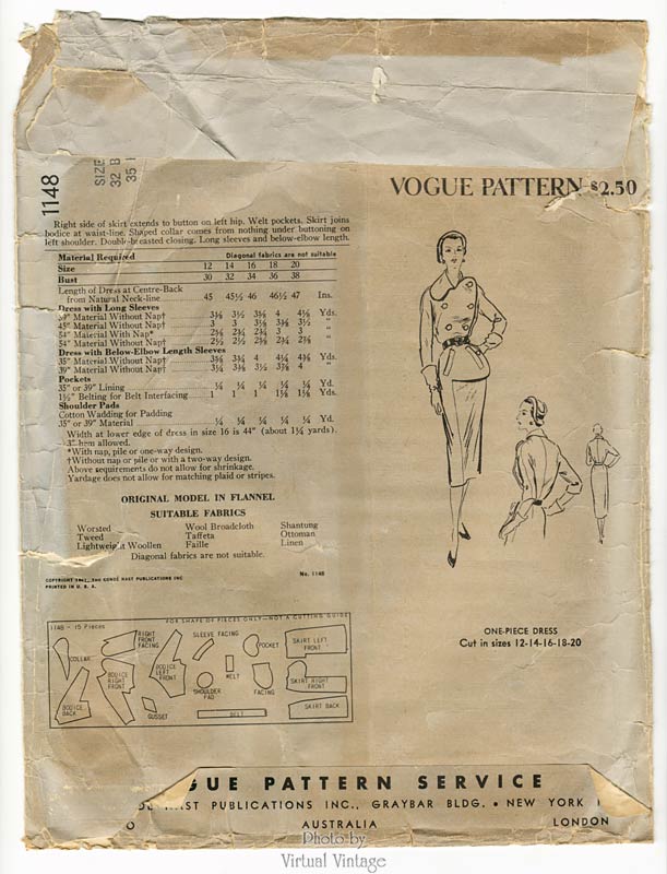 Schiaparelli Dress Pattern Vogue Paris Original 1148