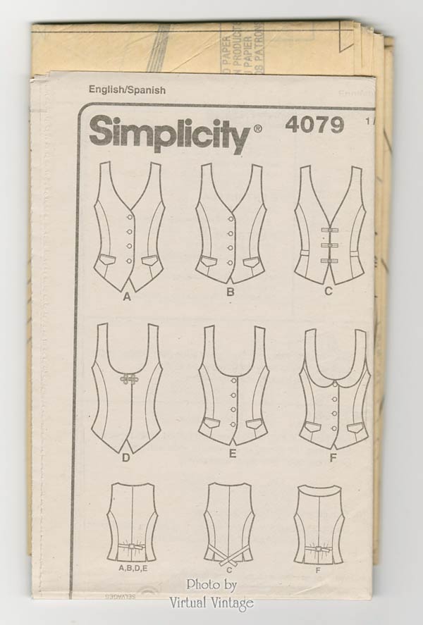 Womens Vest Pattern Simplicity 4079 Easy to Sew Lined Vests Sizes 14 to 22