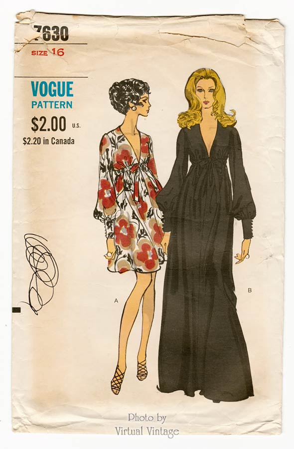 Vogue 7630 Empire Waist Maxi Dress Pattern Bust 38 Modeled by Jean Shrimpton