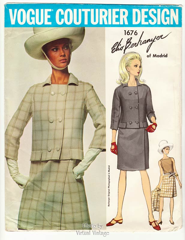 1960s Vogue Couturier Design 1676 Elio Berhanyer Dress Pattern with Wrap Skirt & Jacket