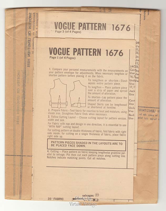1960s Vogue Couturier Design 1676 Elio Berhanyer Dress Pattern with Wrap Skirt & Jacket