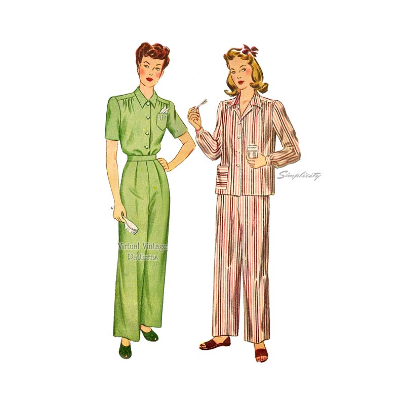40s Womens Pajama Pattern, Simplicity 1999, Two Piece Pajamas, Bust 38, Uncut