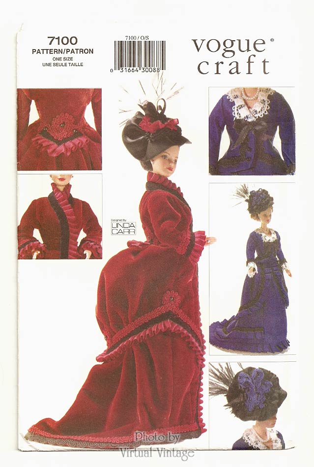 Vogue 7100 Victorian Doll Dress Pattern, 11 1/2" Fashion Dolls Gowns and Hats, Uncut