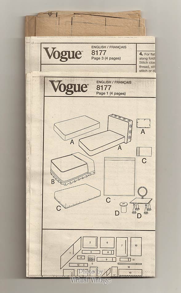 Vogue V8177 18 Inch Doll Furniture Pattern, Bed, Mattress, Pillow, Sheets, Vanity, Stool, Uncut