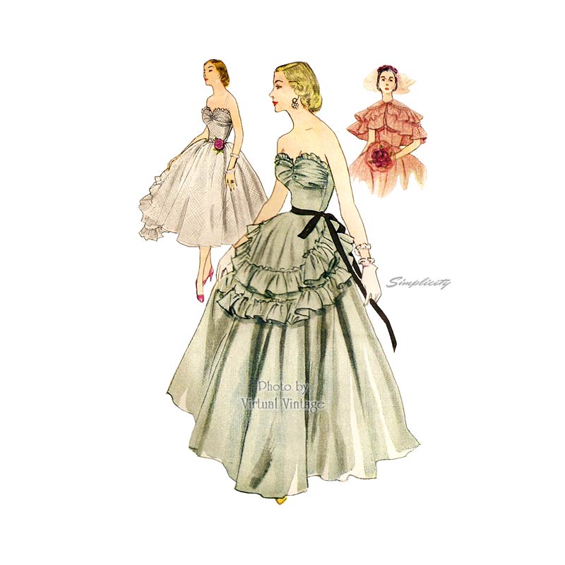 50s Strapless Ball Gown Pattern, Simplicity 8446, Vintage Sewing Patterns, Bust 36 Uncut