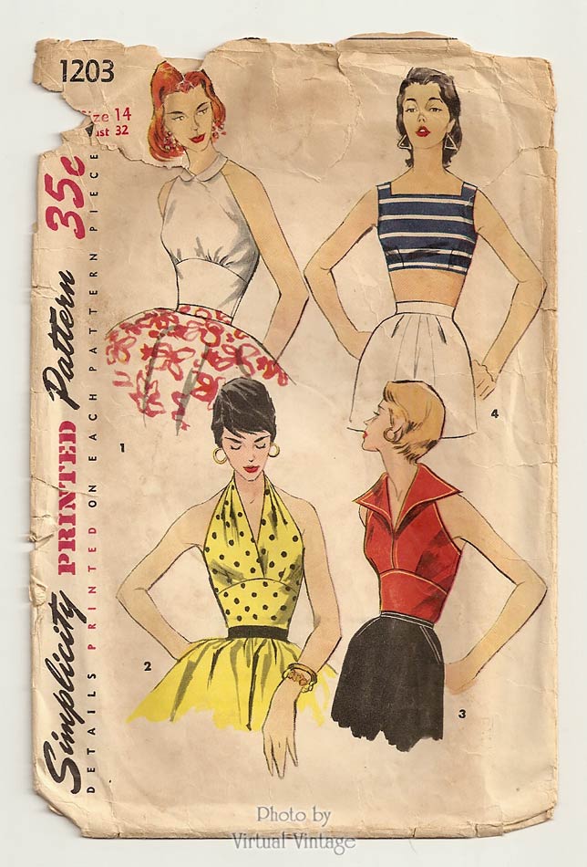 Simplicity 1203, 1950s Halter Top Vintage Sewing Pattern