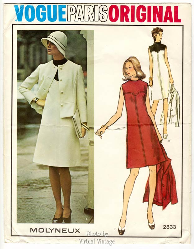 1970s Vogue Paris Original 2833, A Line Dress & Jacket Pattern by Molyneux