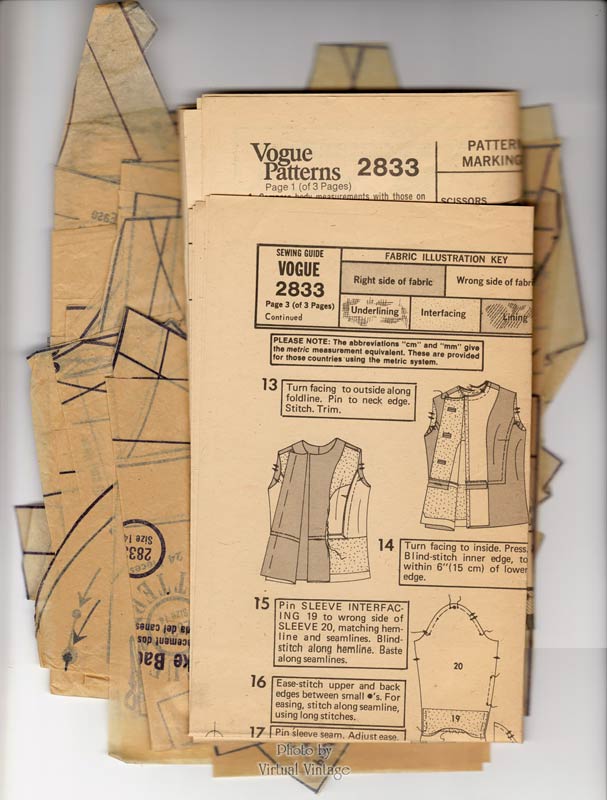 1970s Vogue Paris Original 2833, A Line Dress & Jacket Pattern by Molyneux, Bust 36