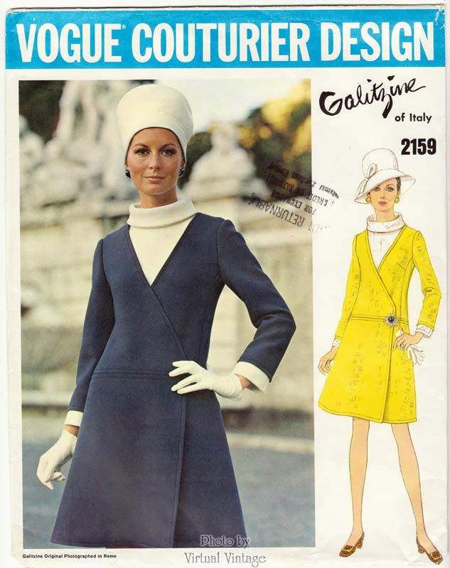1960s A Line Wrap Dress Pattern, Vogue Couturier Design 2159, Galitzine Dress, Bust 34, Uncut