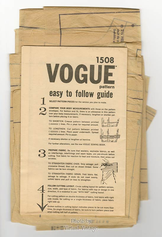 1960s Vogue Paris Original 1508, Pierre Cardin Dress Pattern, Bust 34