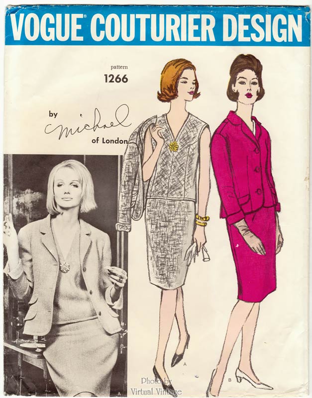 60s Vogue Couturier 1266, Womens Suit Pattern by Michael of London, Bust 34