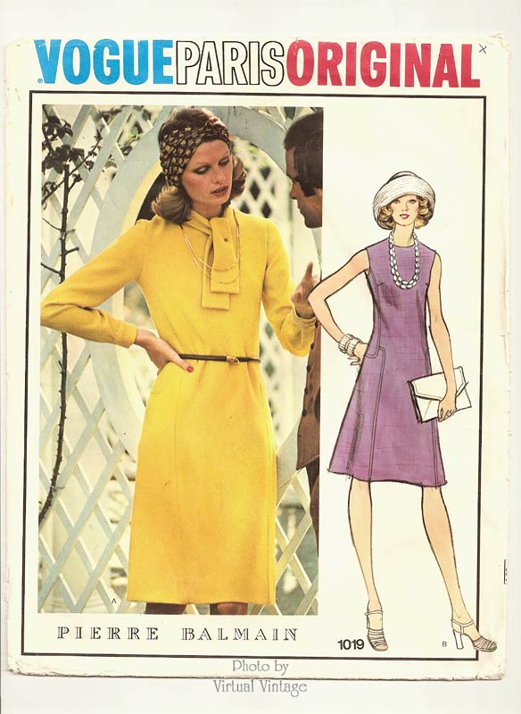 70s Vogue Paris Original 1019, Pierre Balmain Dress Pattern, Bust 34, Uncut