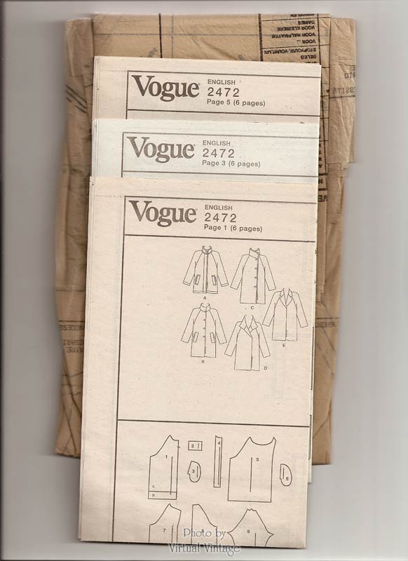 Plus Size Coat Pattern, Vogue Basic Design 2472, Bust 40 42 44, Uncut
