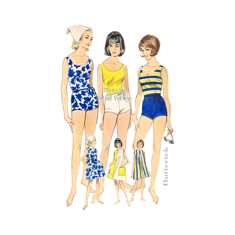 Retro Bathing Suit Pattern, Butterick 3115, Swimsuit & Beach Dress, Uncut