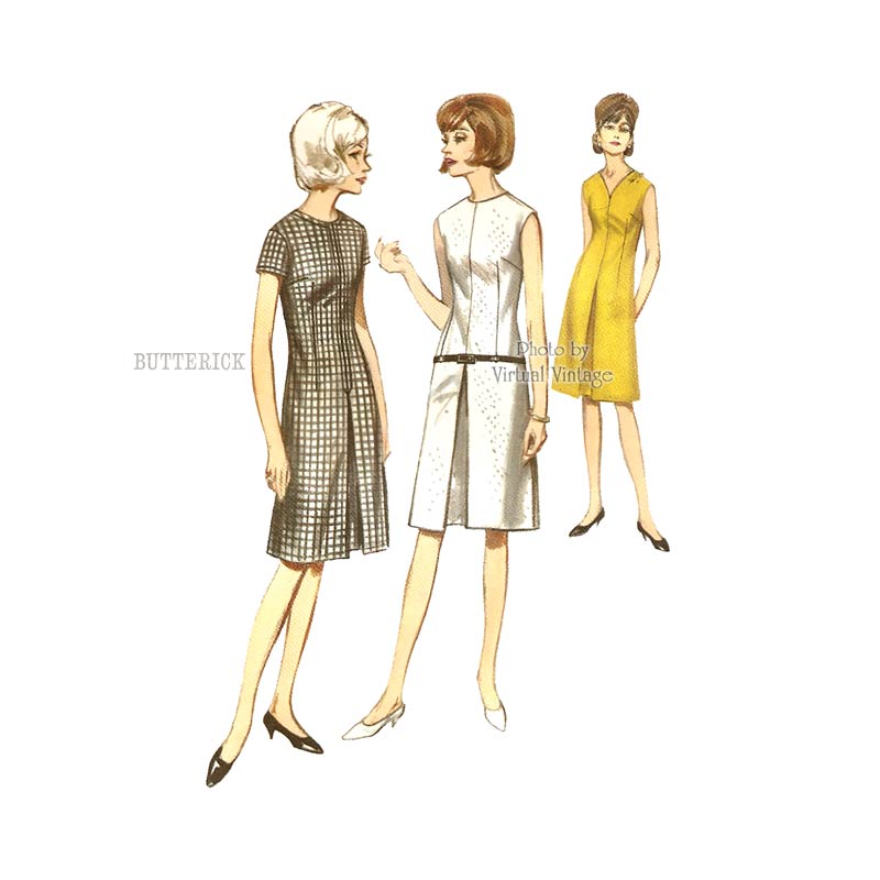 60s Jewel Neck Pleated Dress Pattern, Butterick 3817, Easy Sewing, Bust 34, Uncut