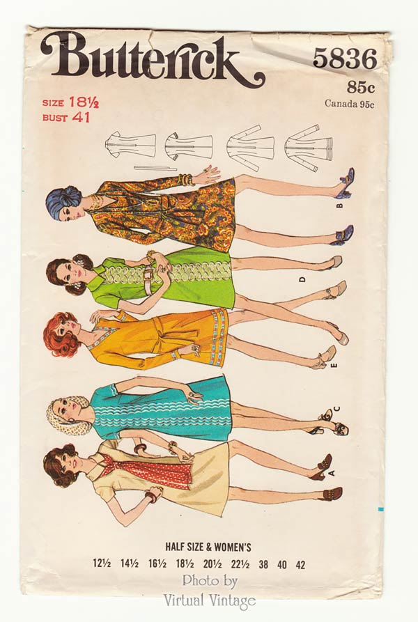 70s A Line Dress Pattern, Butterick 5836, Vintage Sewing Patterns, Bust 41, Uncut