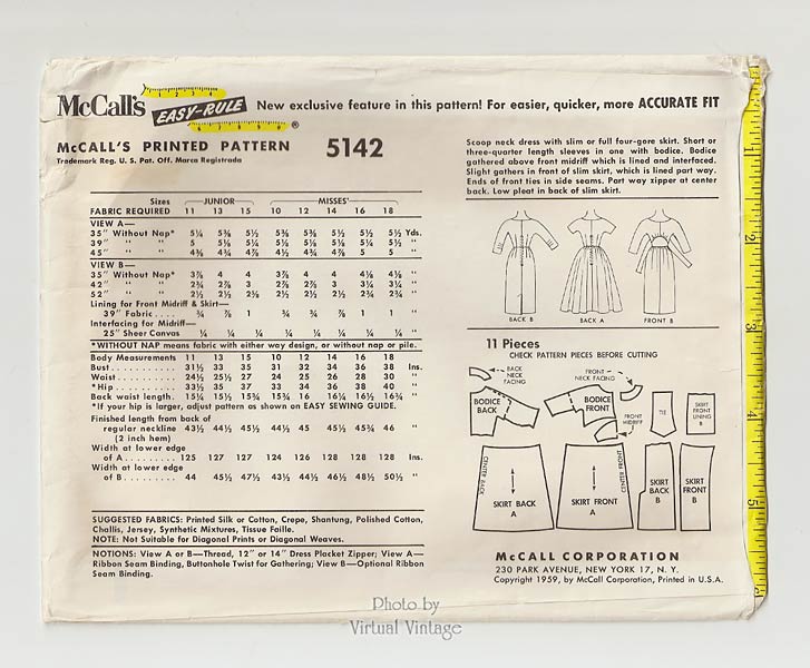 1950s Full Skirt Dress Pattern, McCalls 5142, or Sheath Dress Vintage Sewing Pattern