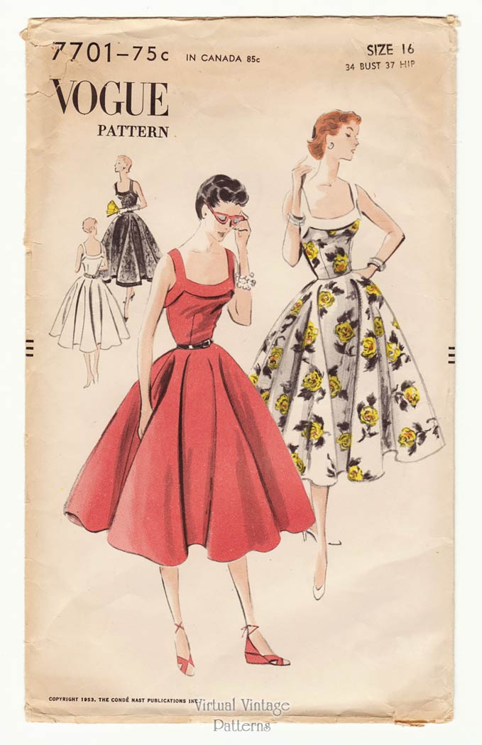 1950s Sundress Pattern, Vogue 7701, Vintage Sewing Pattern