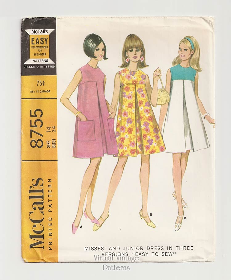 60s Sleeveless Tent Dress Pattern, McCalls 8755, Bust 34, Uncut