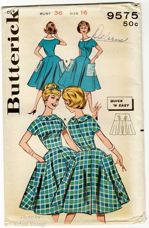 60s Easy Wrap Dress Pattern, Butterick 9575, Bust 36 Uncut