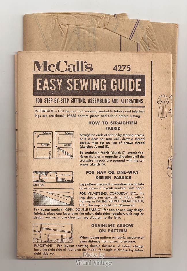 1950s Vintage Shirtwaist Dress Sewing Pattern McCalls 4275, Bust 37, Uncut