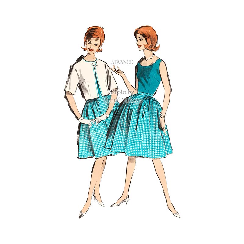 Vintage Sewing Pattern Advance 2889, Sleeveless Blouse, Full Skirt & Bolero Jacket, Bust 34, Uncut