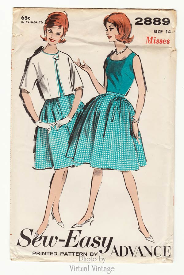 Vintage Sewing Pattern Advance 2889, Sleeveless Blouse, Full Skirt & Bolero Jacket, Bust 34, Uncut
