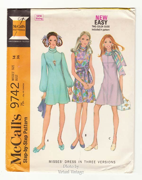 60s Knee Length A Line Dress Pattern, McCalls 9742, Vintage Sewing Patterns, Bust 36 Uncut