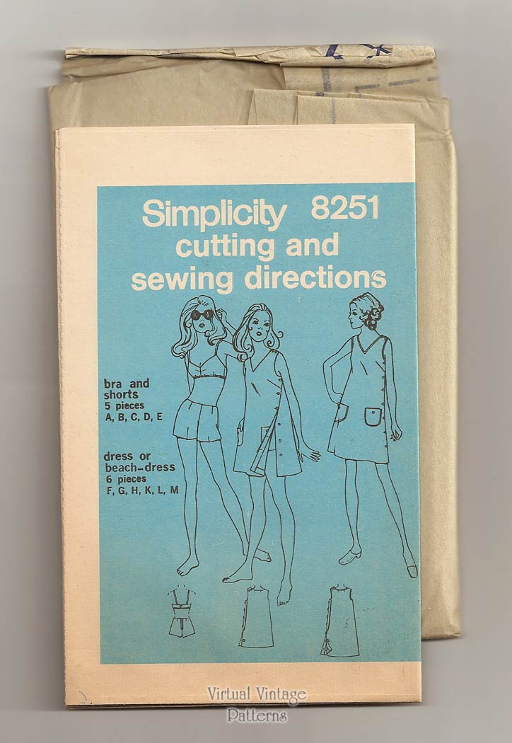 Retro Swimsuit Sewing Pattern, Simplicity 8251, Beach Mini Dress, Bra Top & Boyshorts Bust 38 Uncut