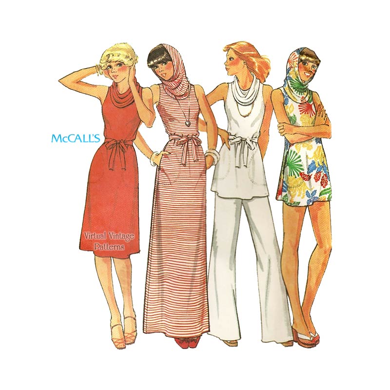 Hooded Cowl Neck Dress Pattern, McCalls 5560, 1970s Womens Clothing Pattern Uncut
