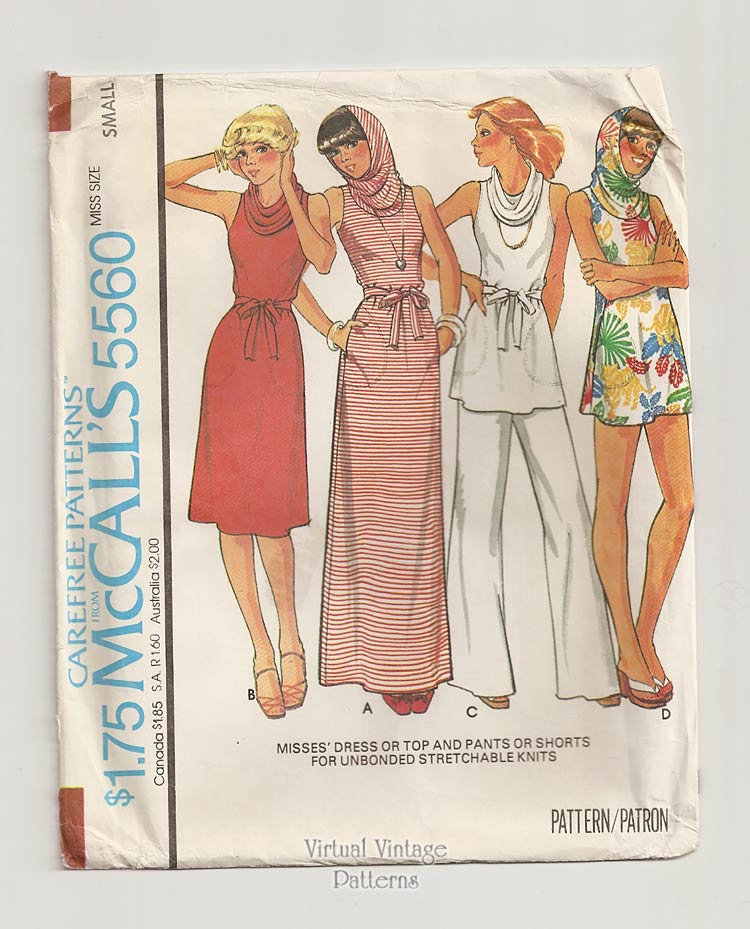 Hooded Cowl Neck Dress Pattern, McCalls 5560, 1970s Womens Clothing Pattern Uncut