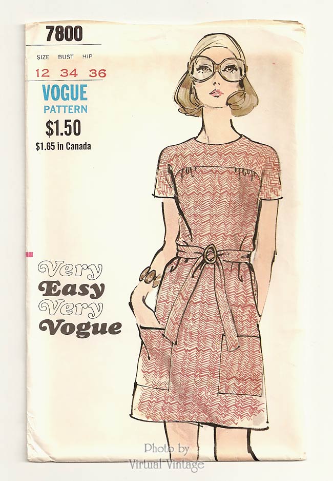 Vintage 1970s Dress Pattern, Very Easy Very Vogue 7800, Bust 34, Uncut