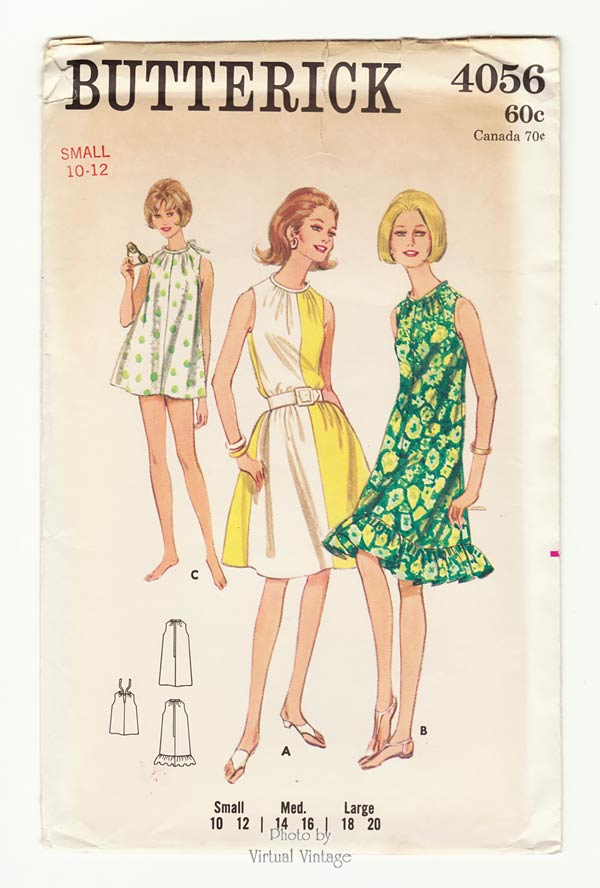 Easy Beach Cover Up Dress Pattern, Butterick 4056, 1960s Vintage Sewing Patterns, Uncut