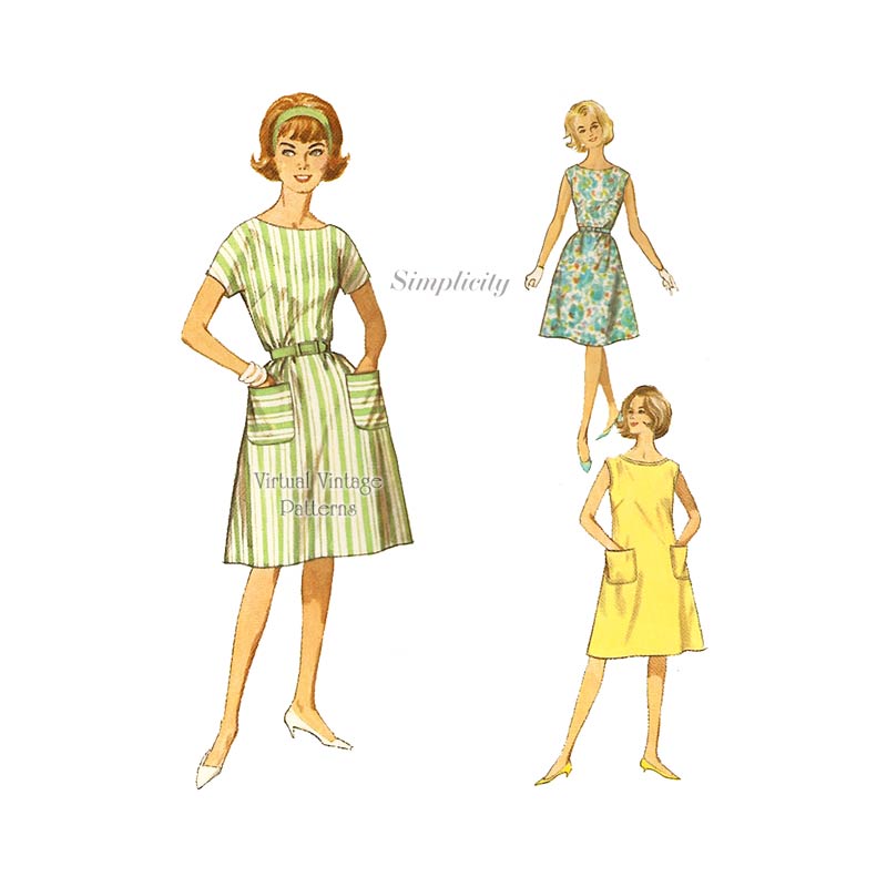 Vintage A Line Dress Pattern, Simplicity 4977, Easy Sewing Shift Dress, Uncut, Bust 34 to 36