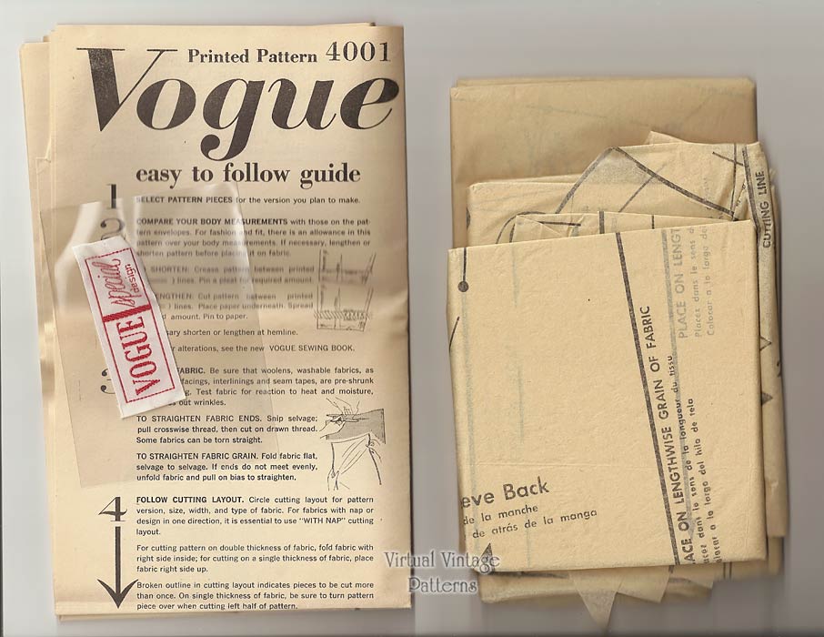 1950s Coat Pattern, Vogue Special Design 4001, Vintage Sewing Patterns, Bust 34