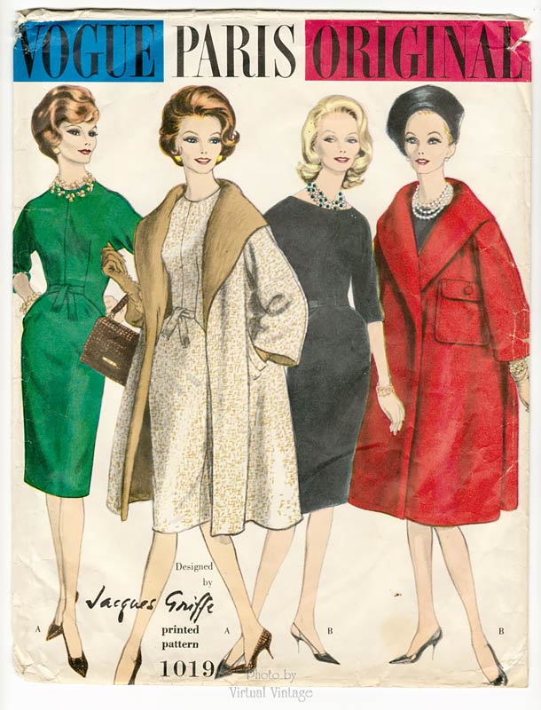 Jacques Griffe Vogue Paris Original 1019, 1960s Wrap Coat & Sheath Dress Pattern, Bust 34