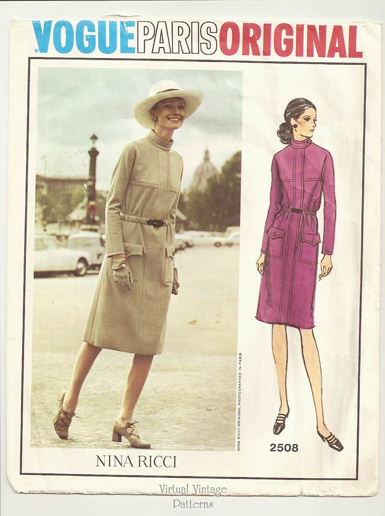 70s Vogue Paris Original 2508, Nina Ricci Dress Sewing Pattern