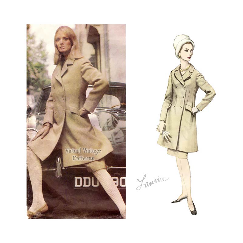 Lanvin Vogue Paris Original 1422, 1960s Sewing Patterns, Womens Coat, Slim Skirt & Jumpsuit