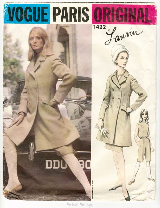 Lanvin Vogue Paris Original 1422, 1960s Sewing Patterns, Womens Coat, Slim Skirt & Jumpsuit