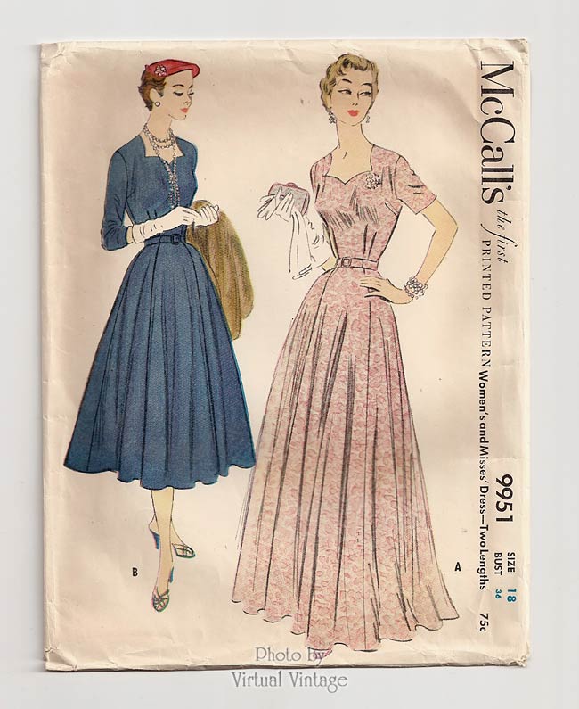 1950s Evening Gown Pattern, McCalls 9951, Vintage Sewing Pattern, Bust 36