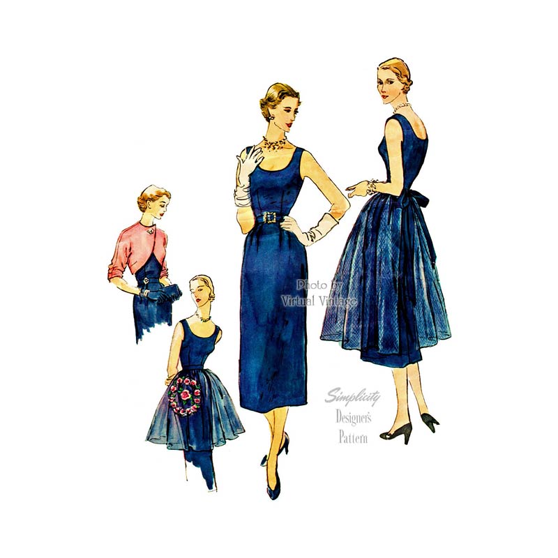 1950s Cocktail Dress Pattern, Simplicity Designers 8252, Vintage Sewing Patterns