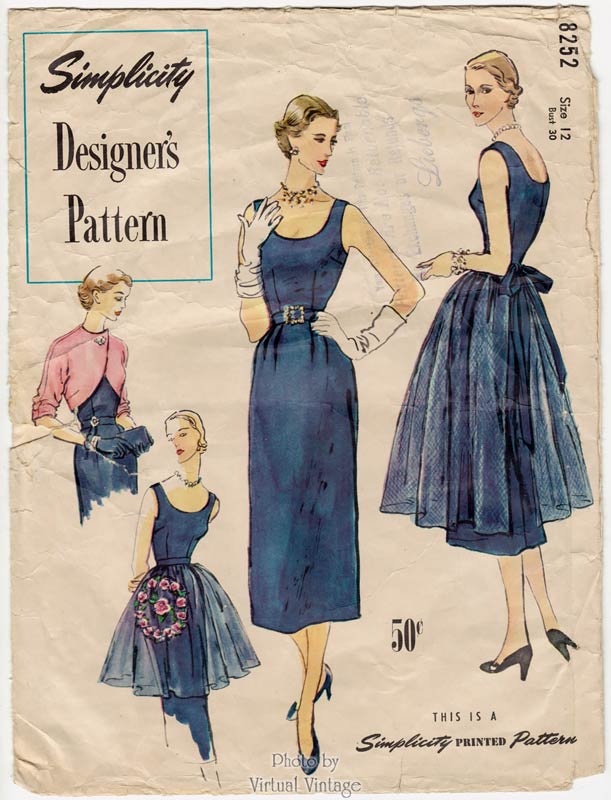 1950s Cocktail Dress Pattern, Simplicity Designers 8252, Vintage Sewing Patterns