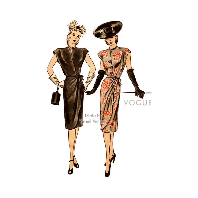 1940s Draped Dress Pattern, Vogue 5403, Vintage Easy Sewing Pattern