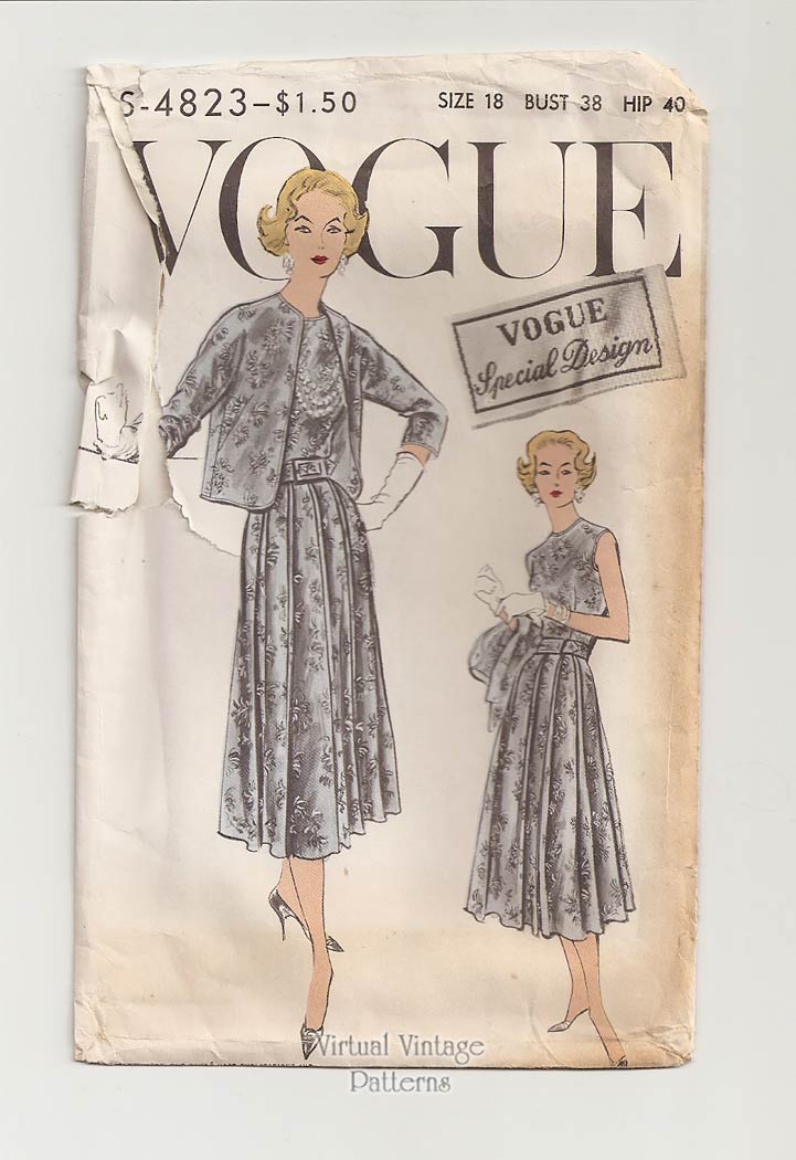 Vogue S-4823, 1950s Sleeveless Dress & Jacket Patterns, Bust 38, Uncut