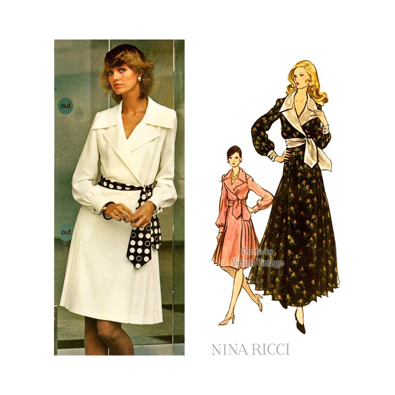 Nina Ricci Vogue Paris Original 2729, 1970s Front Wrap Dress Pattern, Bust 38, Uncut