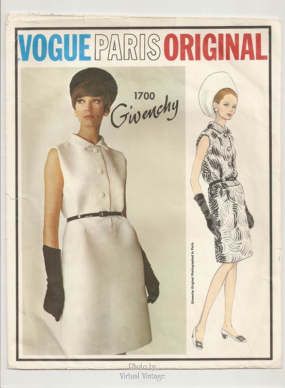 Givenchy Vogue Paris Original 1700, 1960s Sleeveless Dress Pattern, Bust 34