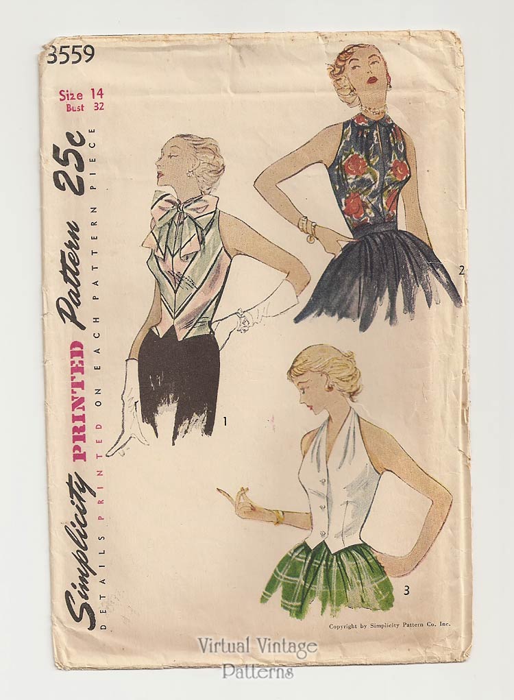 1950s Halter Top Pattern Simplicity 3559, Vintage Sewing Pattern, Uncut