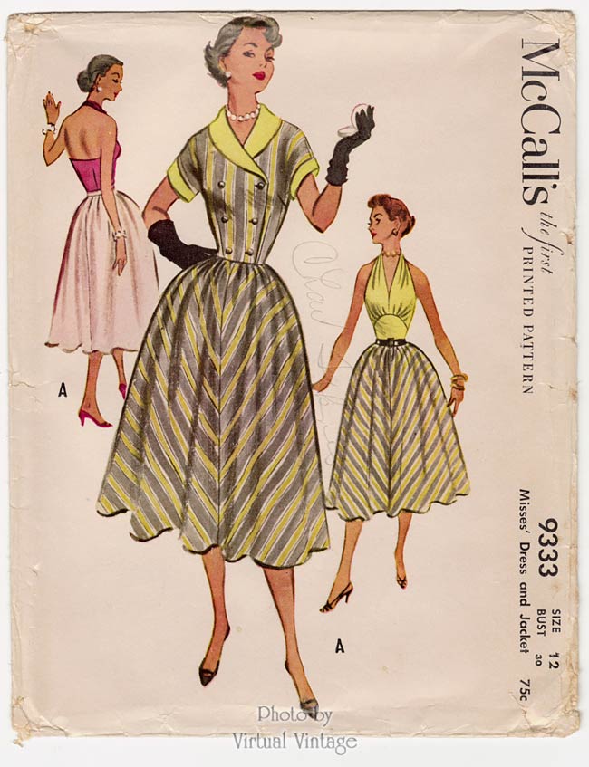 1950s Halter Dress Sewing Pattern, McCalls 9333, Sundress & Jacket, Uncut