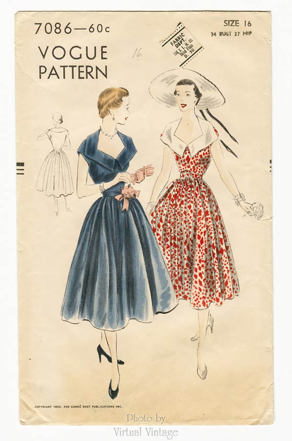 1950s Rockabilly Dress Pattern, Vogue 7086, Easy Sewing Patterns, Bust 34