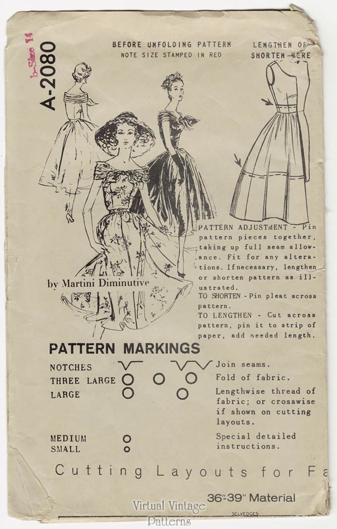 1950s Party Dress Pattern, Spadea A2080 Martini Diminutive, Bust 36 1/2, Uncut